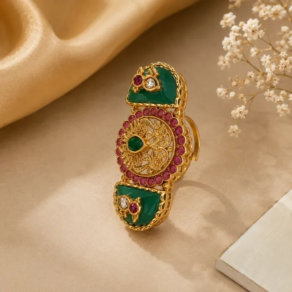 RIVAH_Traditional_Green_&_Ruby_Stone_Adjustable_Statement_Ring_for_Women_|_Gold-Tone_Ethnic_Cocktail_Ring
