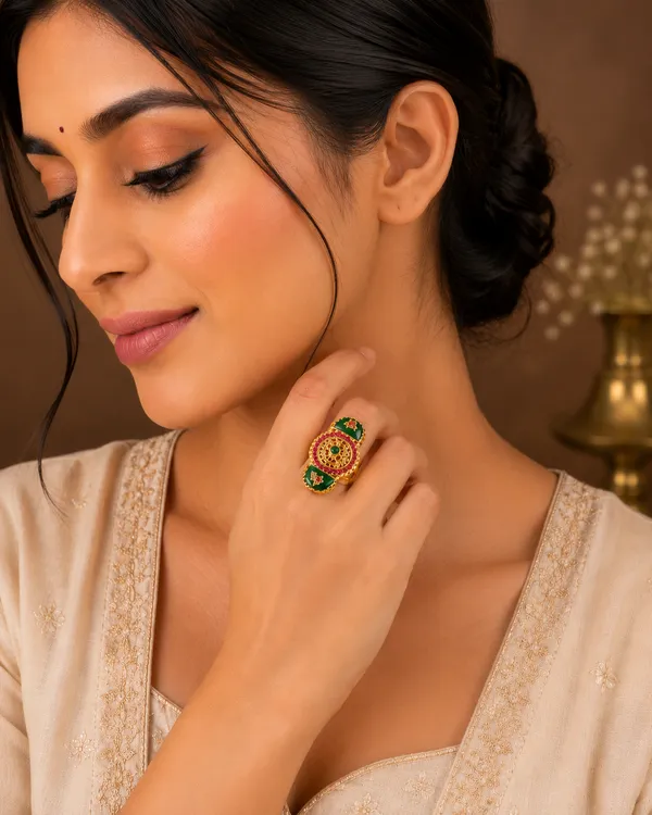 RIVAH_Traditional_Green_&_Ruby_Stone_Adjustable_Statement_Ring_for_Women_|_Gold-Tone_Ethnic_Cocktail_Ring