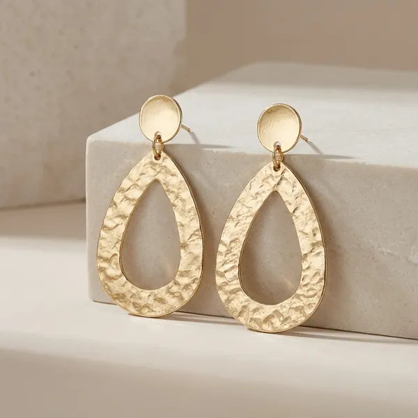 Hammered_Gold-Tone_Metal_Teardrop_Earrings_For_Women_Alloy_Drops_And_Danglers