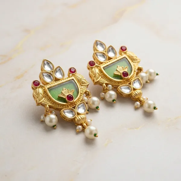 Golden_Wire_Daisy_Pearl_Studs_Metal_Drops_And_Danglers