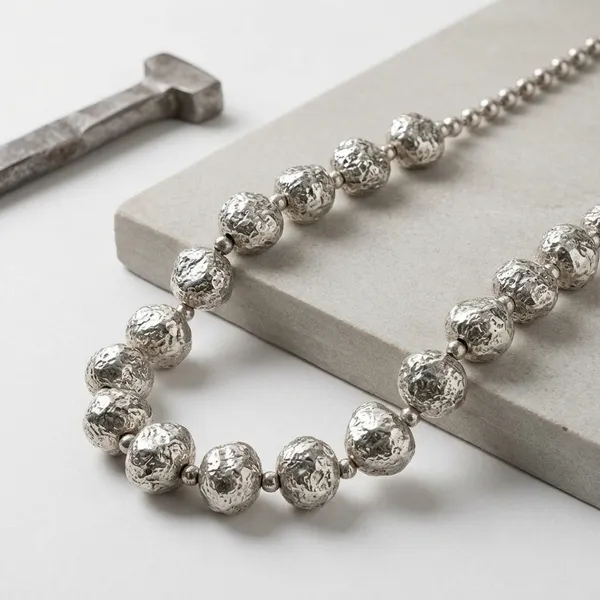 Elegant_Silver_Textured_Bead_Necklace_Handcrafted_Statement_Jewelry_Metal_Necklace