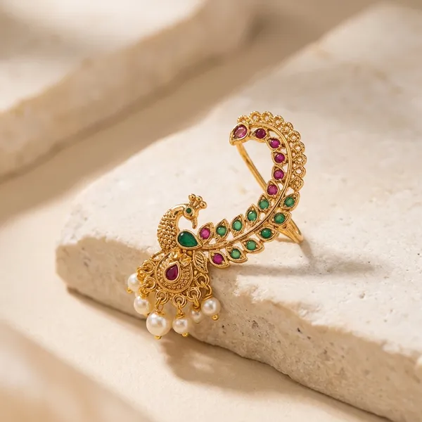 Royal_Peacock_Golden_Ear_Cuff_Earrings_With_Ruby_And_Emerald_Stones_Alloy_Cuff_Earring,_Drops_And_Danglers