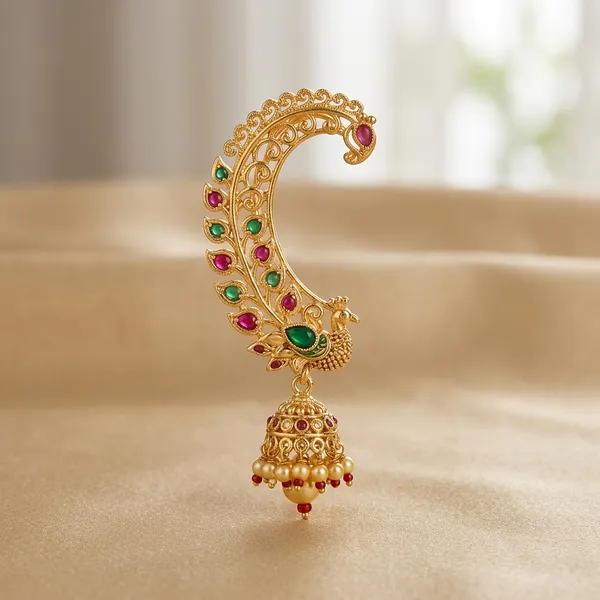 Royal_Peacock_Golden_Ear_Cuff_Earrings_With_Ruby_And_Emerald_Stones_Alloy_Cuff_Earring,_Drops_And_Danglers