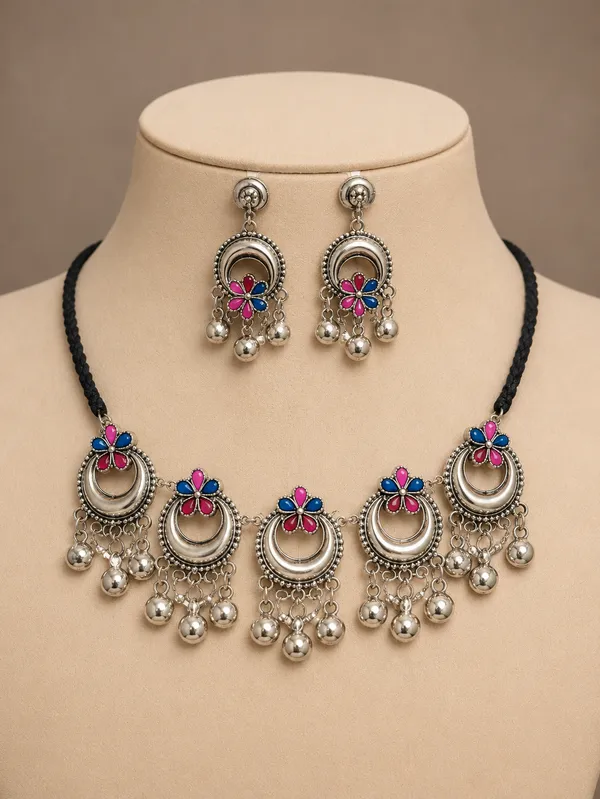 Rivah_Royal_Enamel_Chandbali_Silver-Tone_Choker_Set