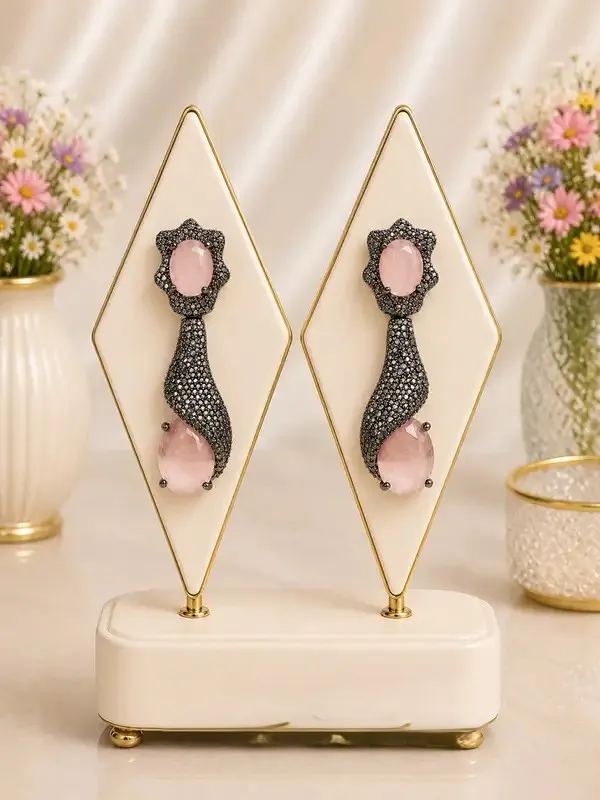 Rose_Pink_Gold-Plated_Rose_Quartz_Black_Pave_Drop_Earrings_For_Women