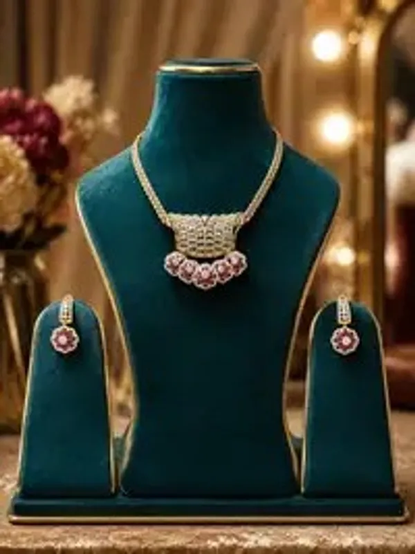 Red_Gold-Plated_Cz_Ruby_Floral_Pendant_Necklace_Set_For_Women