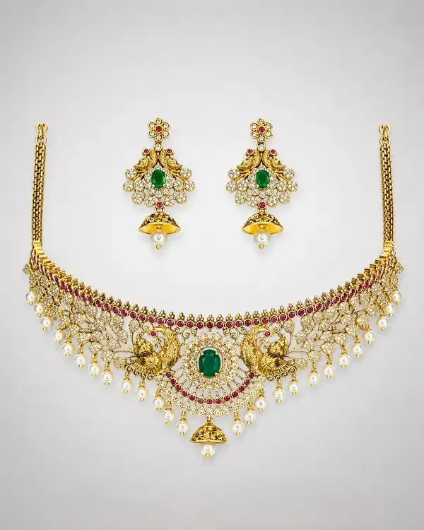 Green_Kundan_Peacock_Emerald_Ruby_Choker_Necklace_Set_For_Women