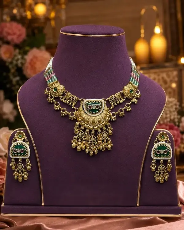 Green_Gold-Plated_Kundan_Meenakari_Necklace_Set_For_Women