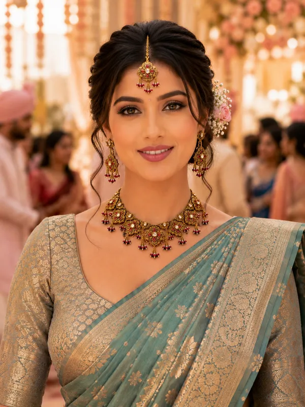 Antique_Gold_Kundan_Floral_Bridal_Necklace_Set_For_Women