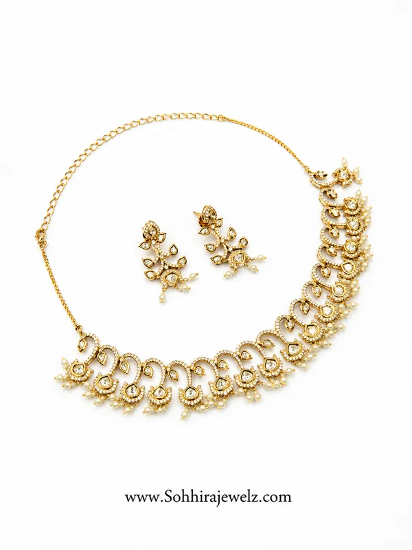 Pearl_White_Polki_Antique_Gold_Crescent_Necklace_Set_For_Women