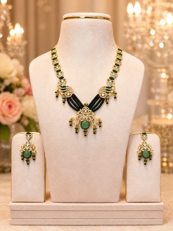 Green_Kundan_Black_Bead_Jade_Teardrop_Necklace_Set_For_Women
