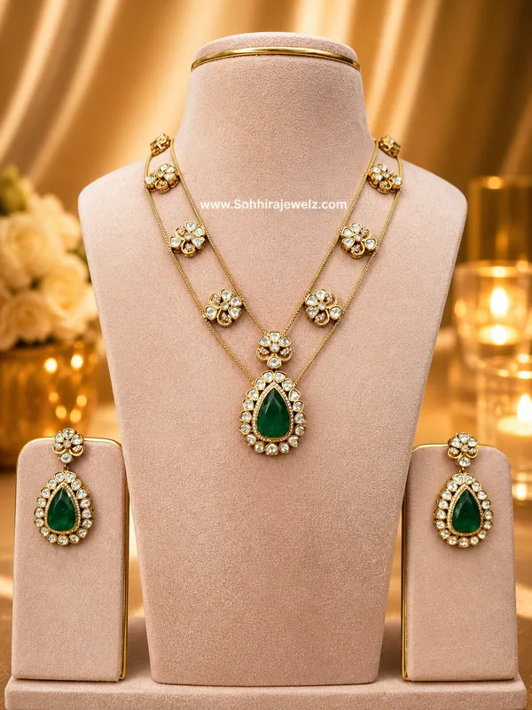 Green_Kundan_Emerald_Polki_Double_Layer_Necklace_Earring_Set_For_Women