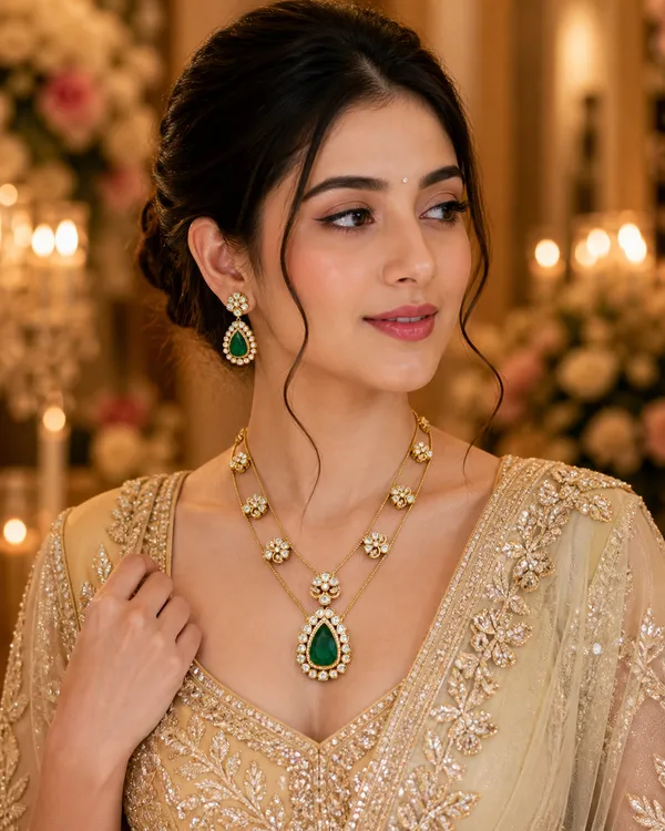Green_Kundan_Emerald_Polki_Double_Layer_Necklace_Earring_Set_For_Women