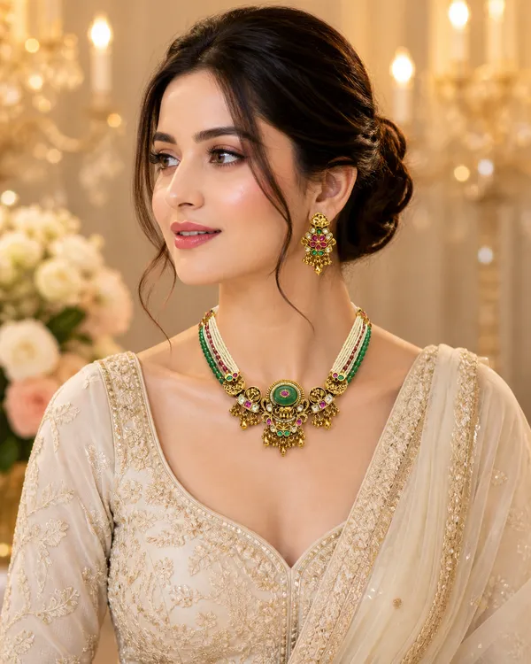 Multicolor_Polki_Antique_Peacock_Choker_Set_For_Women