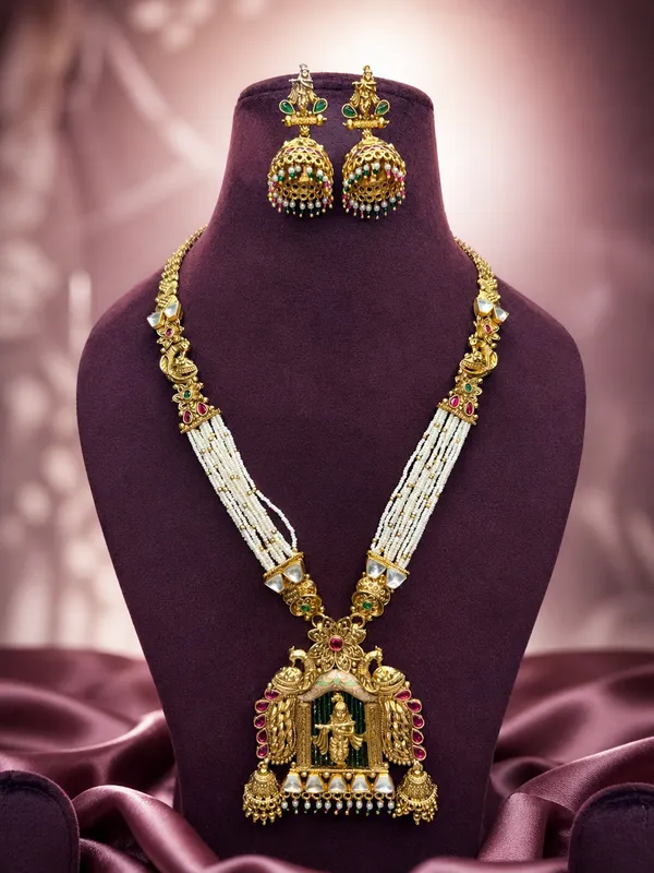 Gold_Brass_Gold-Plated_Temple_Krishna_Pearl_Necklace_Set_For_Women