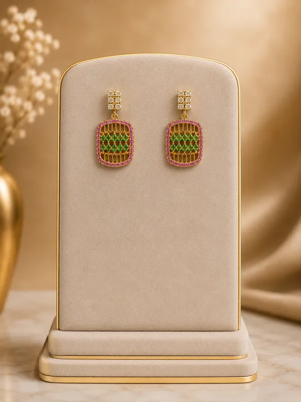 Jade_Green_Cz_Diamond_Rectangular_Pendant_Necklace_Set_For_Women