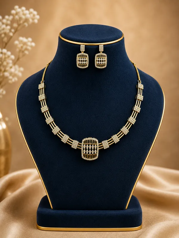Golden_Cz_Diamond_Open_Lattice_Pendant_Necklace_Set_For_Women
