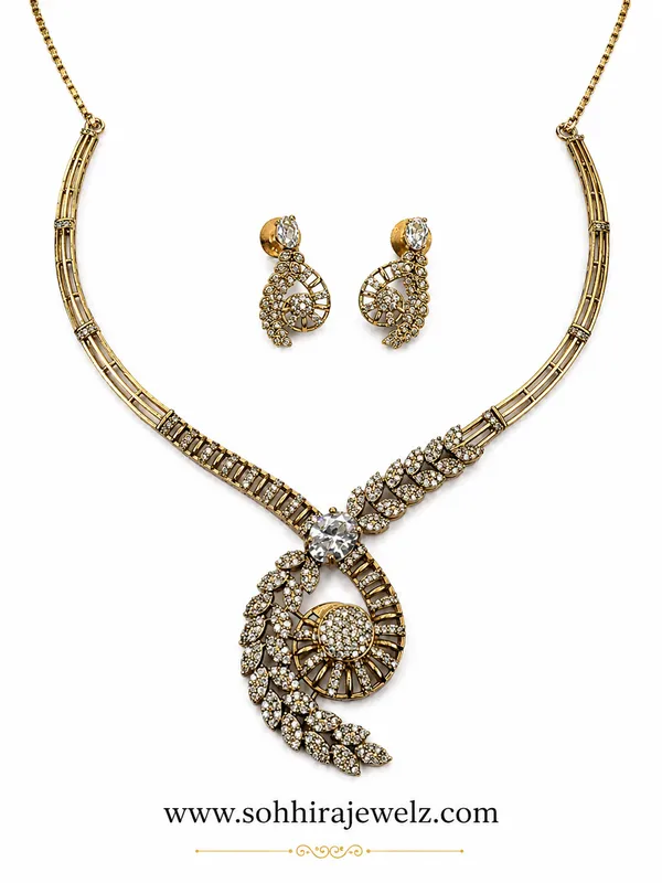 Golden_Cz_Diamond_Antique_Gold_Spiral_Galaxy_Necklace_Set_For_Women