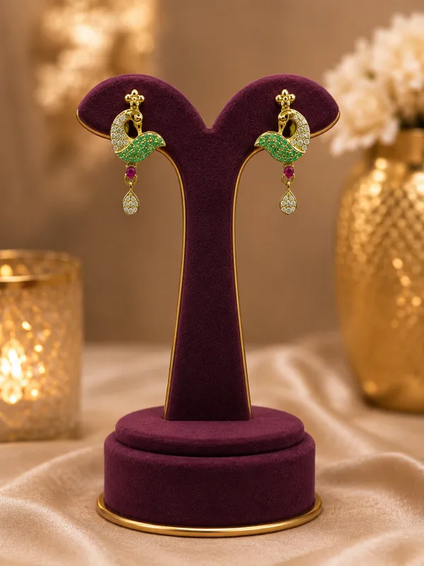 Green_Gold-Plated_Peacock_Cz_Necklace_Set_For_Women