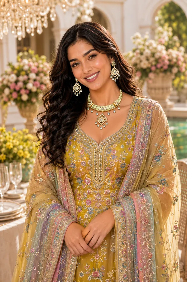 Yellow_Polki_Meenakari_Ivory_Floral_Hasli_Necklace_Set_For_Women