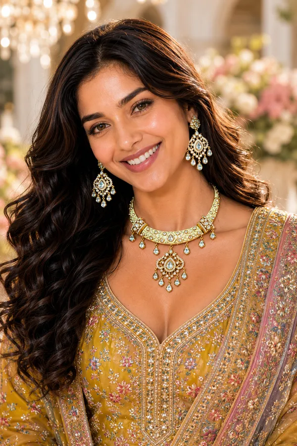Yellow_Polki_Meenakari_Ivory_Floral_Hasli_Necklace_Set_For_Women