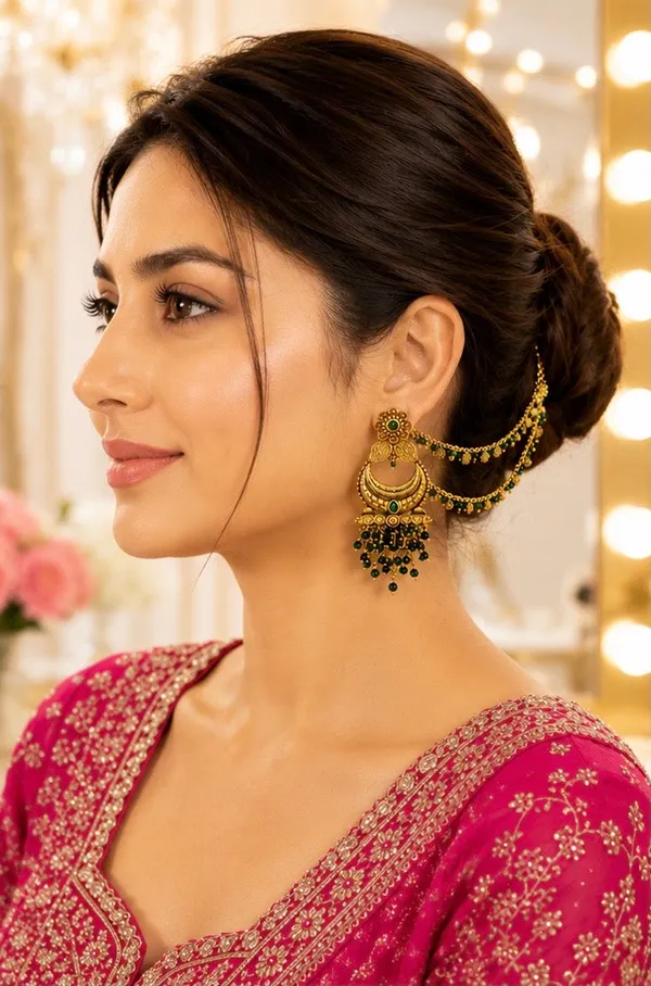 Green_Gold-Plated_Chandbali_Hair_Chain_Earrings_For_Women