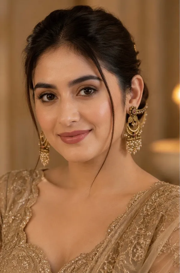 Pearl_White_Pearl_Antique_Gold_Chandbali_Hair_Chain_Earrings_For_Women