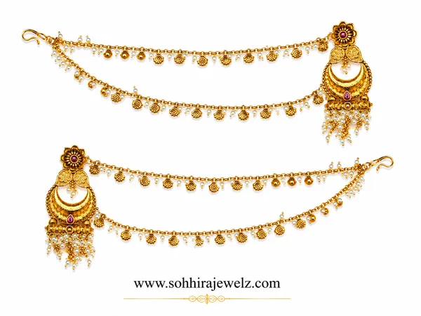 Pearl_White_Pearl_Antique_Gold_Chandbali_Hair_Chain_Earrings_For_Women