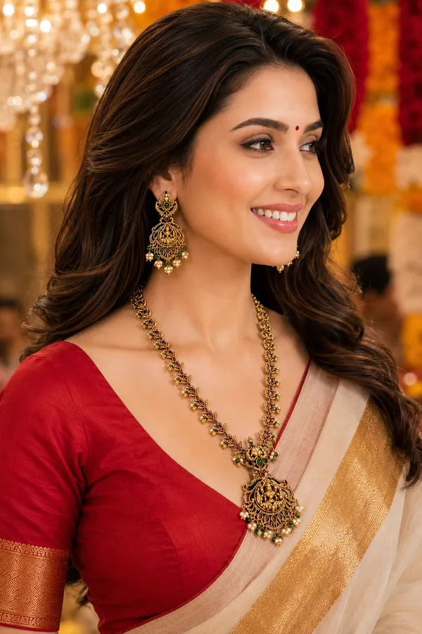 Multicolor_Gold-Plated_Temple_Lakshmi_Lotus_Long_Necklace_Set_For_Women
