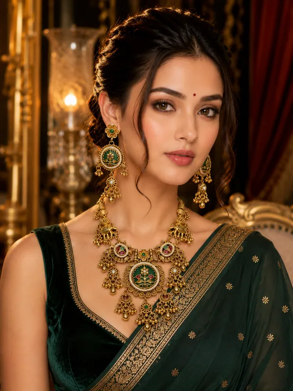 Gold_Meenakari_Elephant_Motif_Ghungroo_Necklace_Set_For_Women