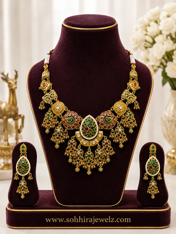 Gold_Gold-Plated_Peacock_Meenakari_Ghungroo_Necklace_Set_For_Women