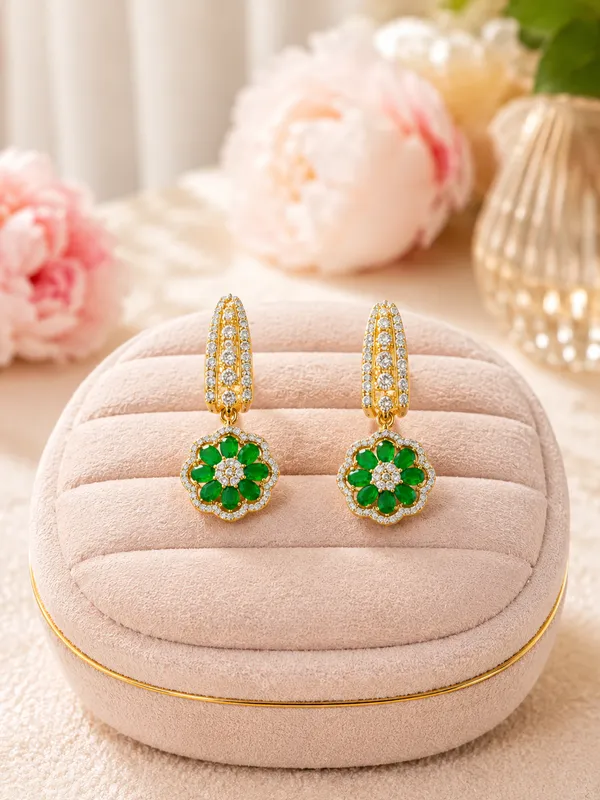 Green_Gold-Plated_Cz_Emerald_Floral_Necklace_Set_For_Women