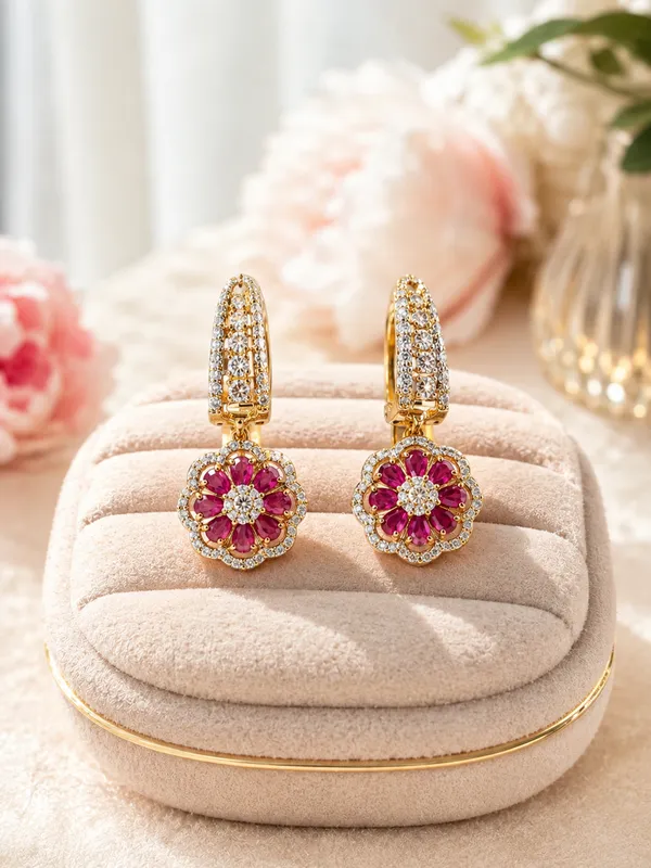 Red_Gold-Plated_Cz_Ruby_Floral_Pendant_Necklace_Set_For_Women