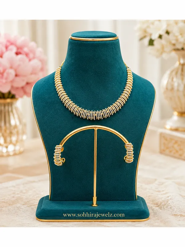Golden_Gold-Plated_Cz_Multi-Bar_Cascade_Necklace_Set_For_Women
