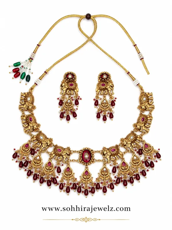 Red_Gold-Plated_Antique_Elephant_Ruby_Drop_Necklace_Set_For_Women