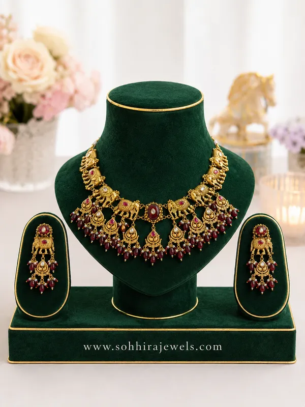 Red_Gold-Plated_Antique_Elephant_Ruby_Drop_Necklace_Set_For_Women