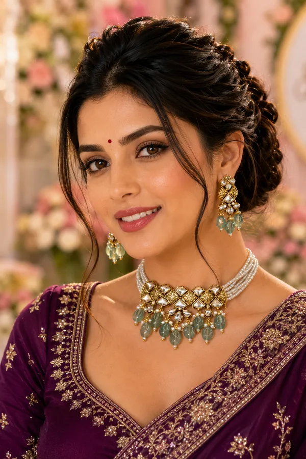 Green_Kundan_Pearl_Multi-Strand_Choker_Set_For_Women