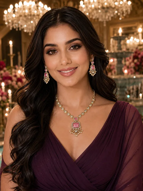Rose_Pink_Gold-Plated_Kundan_Cz_Pendant_Set_For_Women