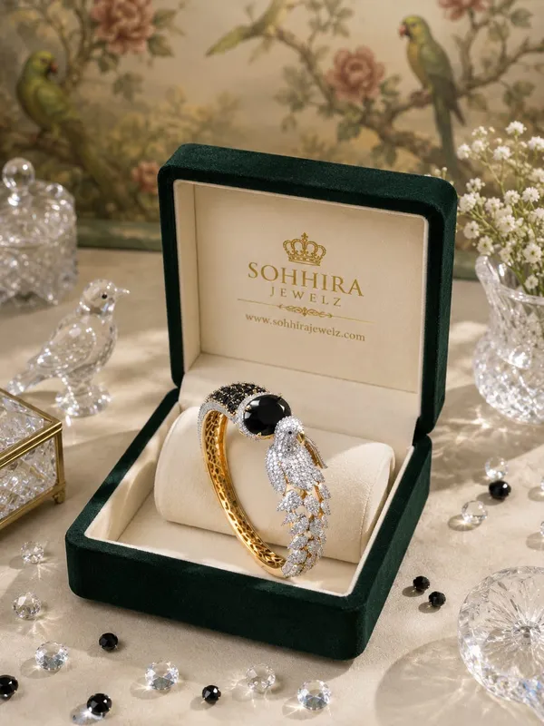 Black_Gold-Plated_Pave_Cz_Onyx_Parrot_Bracelet_For_Women