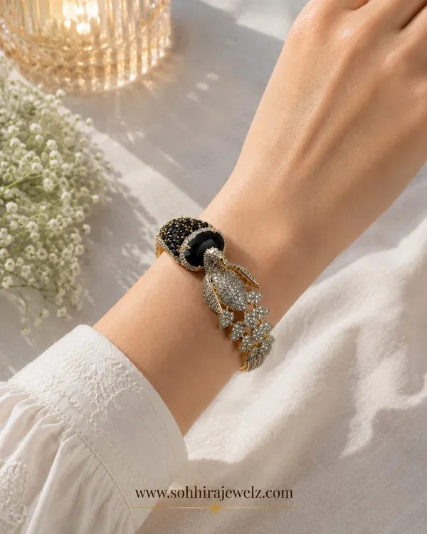 Black_Gold-Plated_Pave_Cz_Onyx_Parrot_Bracelet_For_Women