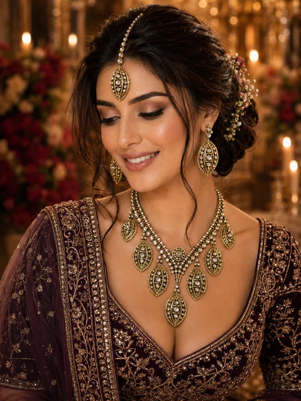 Golden_Polki_Cz_Marquise_Leaf_Pearl_Necklace_Set_For_Women