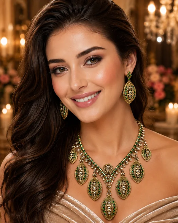 Green_Polki_Antique_Gold_Marquise_Emerald_Necklace_Set_For_Women