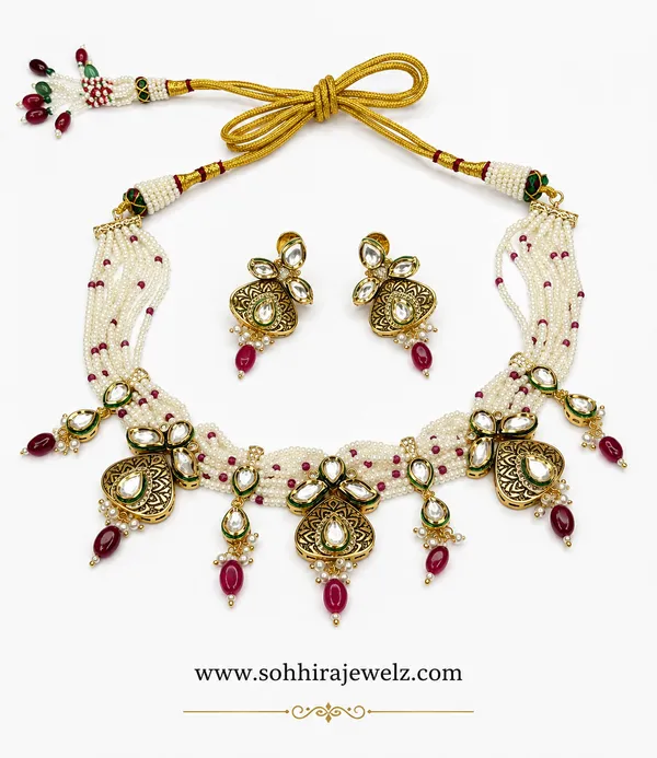 Red_Kundan_Polki_Pearl_Seed_Bead_Choker_Set_For_Women