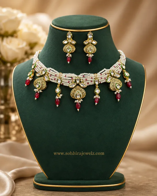 Red_Kundan_Polki_Pearl_Seed_Bead_Choker_Set_For_Women