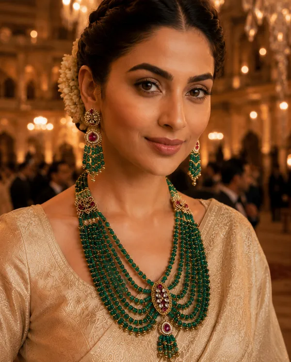 Multicolor_Gold-Plated_Kundan_Emerald_Rani_Haar_Necklace_Set_For_Women