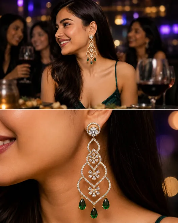 Green_Cz_Diamond_Gold-Tone_Chandelier_Earrings_For_Women
