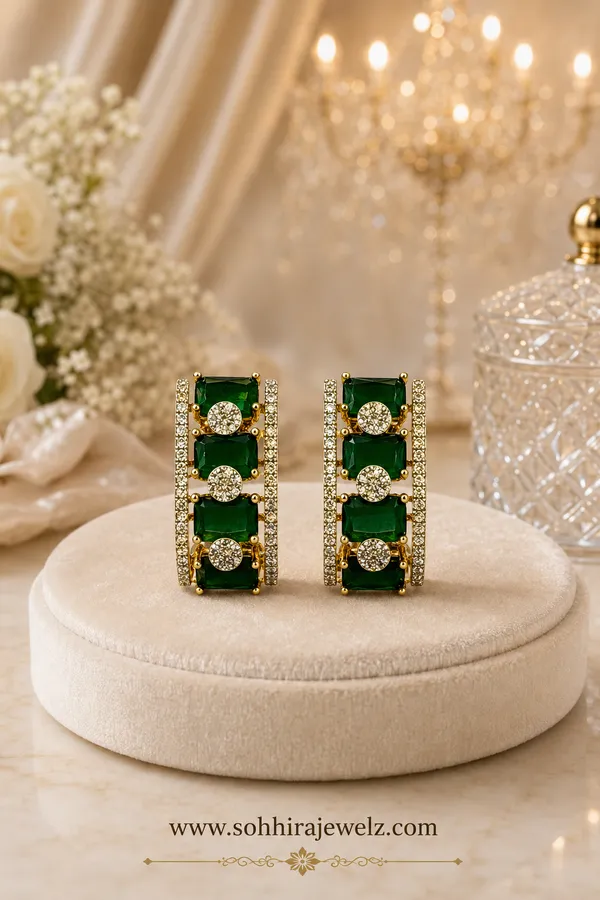 Rose_Pink_Gold-Plated_Emerald_Baguette_Rosette_Drop_Earrings_For_Women