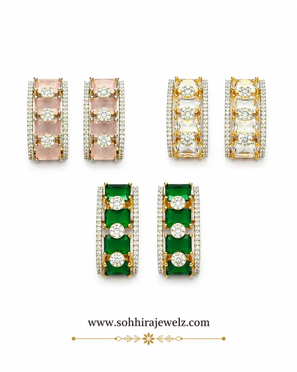 Rose_Pink_Gold-Plated_Emerald_Baguette_Rosette_Drop_Earrings_For_Women