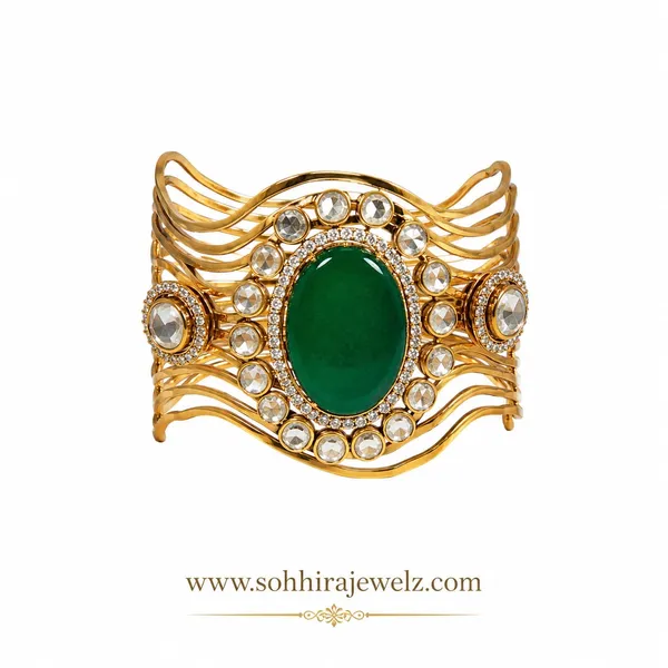 Green_Gold-Plated_Alloy_Wave_Emerald_Cuff_Bracelet_For_Women
