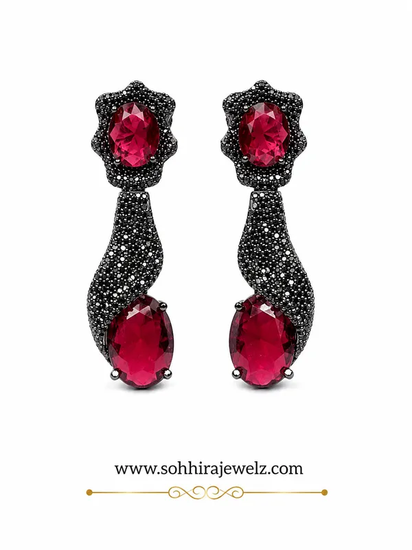 Red_Gold-Plated_Ruby_Black_Pave_Sculptural_Drop_Earrings_For_Women